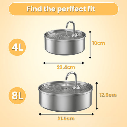 Stainless Steel Pet Water Fountain with 8-Liter Capacity | Automatic Drinking Bowl for Hydration and Easy Cleaning