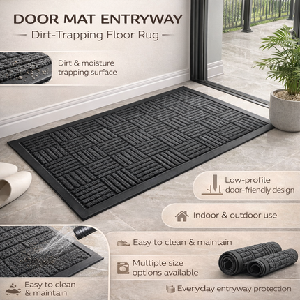 Dirt-Trapping Door Mat for Entryway with Low Profile Design | Keeps Floors Cleaner by Capturing Mud and Moisture