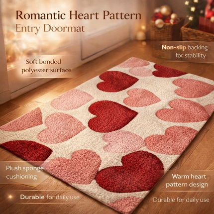 Heart Pattern Entry Doormat with Non-Slip Backing | Soft Polyester for Cozy Home Decor