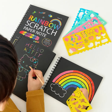 Rainbow Scratch Art Paper Set with Wooden Stylus | Creative Fun for Kids and Adults