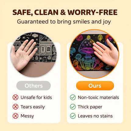Rainbow Scratch Art Paper Set with Wooden Stylus | Creative Fun for Kids and Adults