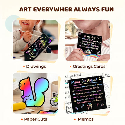 Rainbow Scratch Art Paper Set with Wooden Stylus | Creative Fun for Kids and Adults