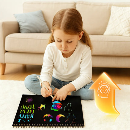 Rainbow Scratch Art Paper Set with Wooden Stylus | Creative Fun for Kids and Adults