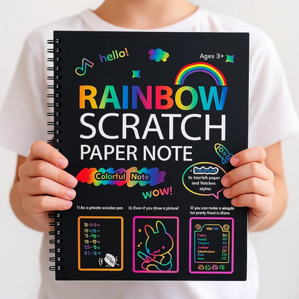 Rainbow Scratch Art Paper Set with Wooden Stylus | Creative Fun for Kids and Adults