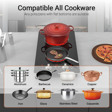 Dual Burner Electric Cooktop with Knob Control | Portable Kitchen Stove for Fast Heating in Small Spaces