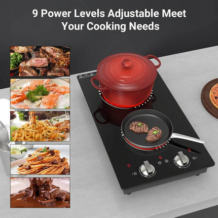 Dual Burner Electric Cooktop with Knob Control | Portable Kitchen Stove for Fast Heating in Small Spaces