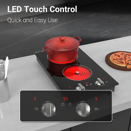 Dual Burner Electric Cooktop with Knob Control | Portable Kitchen Stove for Fast Heating in Small Spaces