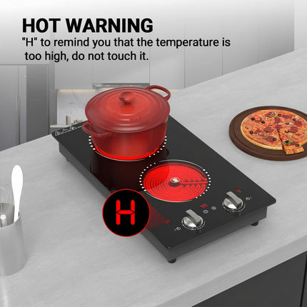 Dual Burner Electric Cooktop with Knob Control | Portable Kitchen Stove for Fast Heating in Small Spaces