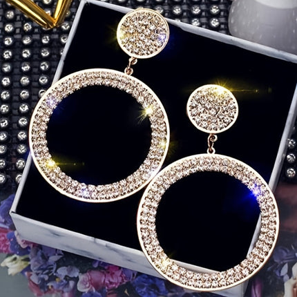 Gold Boho Rhinestone Hoop Earrings | Lightweight Statement Jewelry for Mother's Day Gift