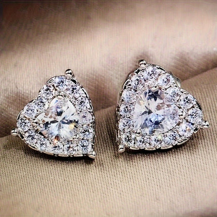 Heart Crystal Stud Earrings with Durable Alloy & Stainless Steel | Elegant Fashion Jewelry Gift for Mothers Day