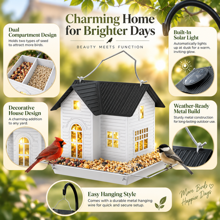 Hanging Bird Feeders, Solar Bird Feeder with Light, Metal Bird Feeder with Dual Seed Compartment, Garden Ornament_04