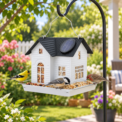 Hanging Bird Feeders, Solar Bird Feeder with Light, Metal Bird Feeder with Dual Seed Compartment, Garden Ornament_00