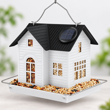 Hanging Bird Feeders, Solar Bird Feeder with Light, Metal Bird Feeder with Dual Seed Compartment, Garden Ornament_02