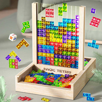 Family Board Game Wooden Tetris Puzzle, Block Puzzle Game for Kids and Adults, Educational Brain Teaser Puzzle