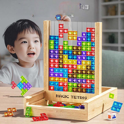 Family Board Game Wooden Tetris Puzzle, Block Puzzle Game for Kids and Adults