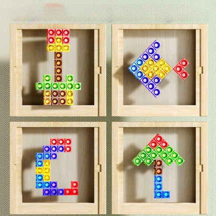 Family Board Game Wooden Tetris Puzzle, Educational Brain Teaser Puzzle