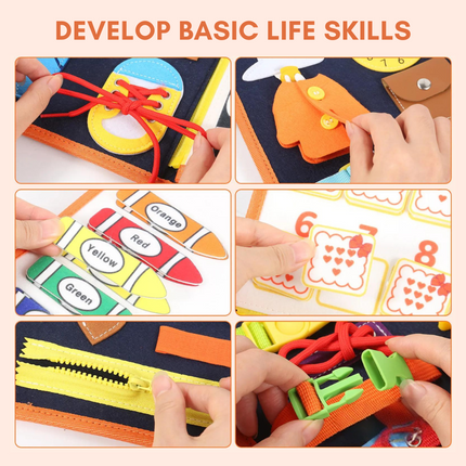 Montessori Busy Board for Toddlers with Zippers & Shape Matching | Interactive Learning Toy for Fine Motor Skills