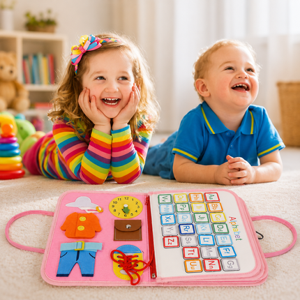 Montessori Busy Board for Toddlers with Zippers & Shape Matching | Interactive Learning Toy for Fine Motor Skills