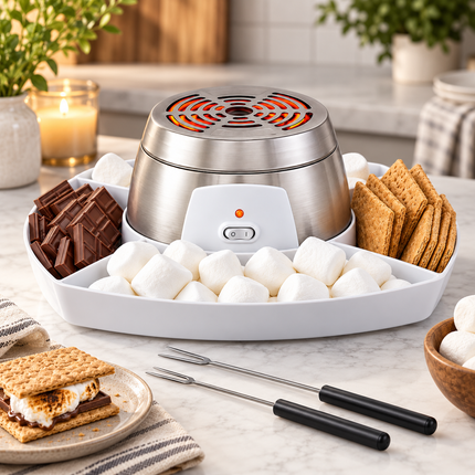 Smores Maker Indoor, Electric Marshmallow Roaster with 4 Smores Skewers and Tray, Compact Smores Machine for Family Fun_01