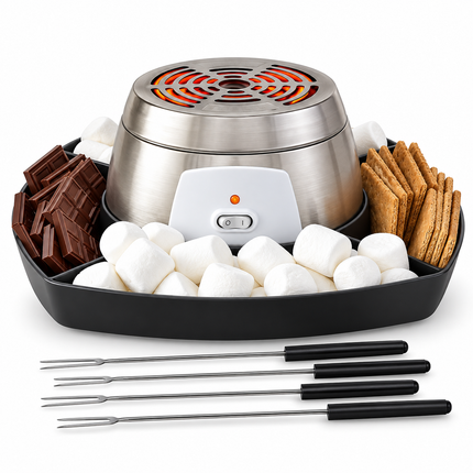 Smores Maker Indoor, Electric Marshmallow Roaster with 4 Smores Skewers and Tray, Compact Smores Machine for Family Fun_02