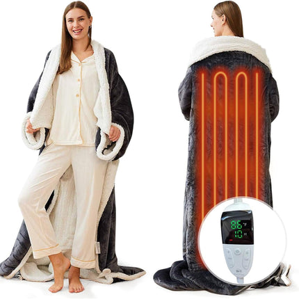 Wearable Electric Heated Blanket with Sherpa Fleece | 6 Heat Settings for Ultimate Comfort and Warmth