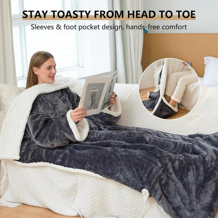 Heated Blanket Wearable with Sleeves and Foot Pockets, Electric Throw Blanket 6 Heat Levels, Heated Throw Blanket Sherpa_03