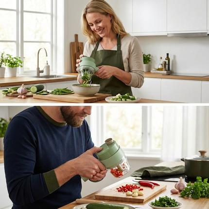 Electric Vegetable Chopper with Stainless Steel Blades | Wireless Kitchen Cutter for Quick Meal Prep