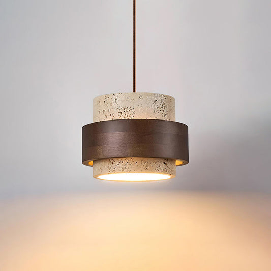 Elegant Pendant Lighting | Genuine Travertine Shade with Walnut Accent | Soft Ambient Glow for Luxurious Spaces 0