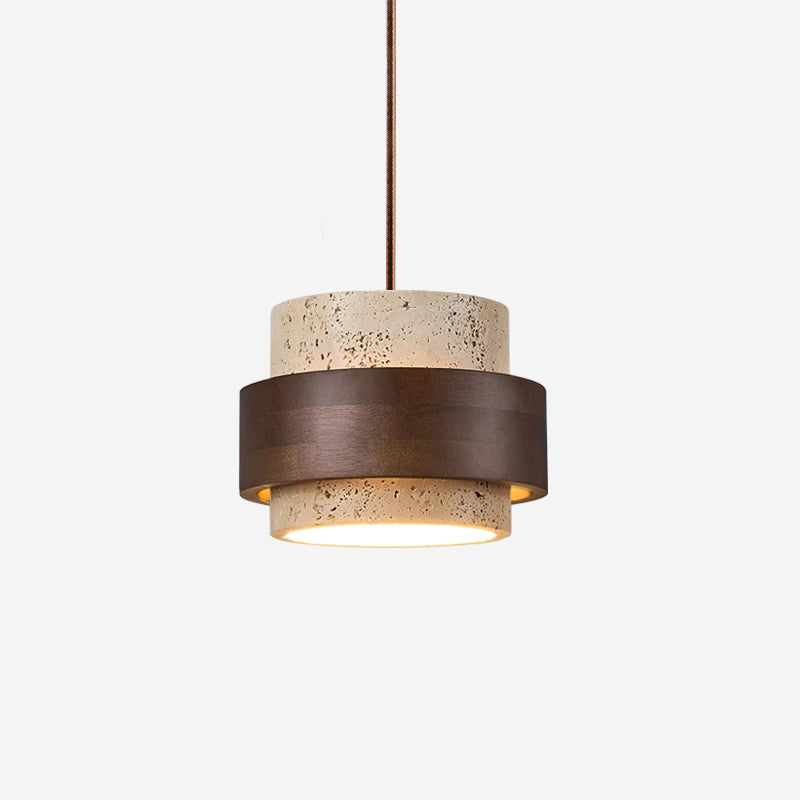 Elegant Pendant Lighting | Genuine Travertine Shade with Walnut Accent | Soft Ambient Glow for Luxurious Spaces 1