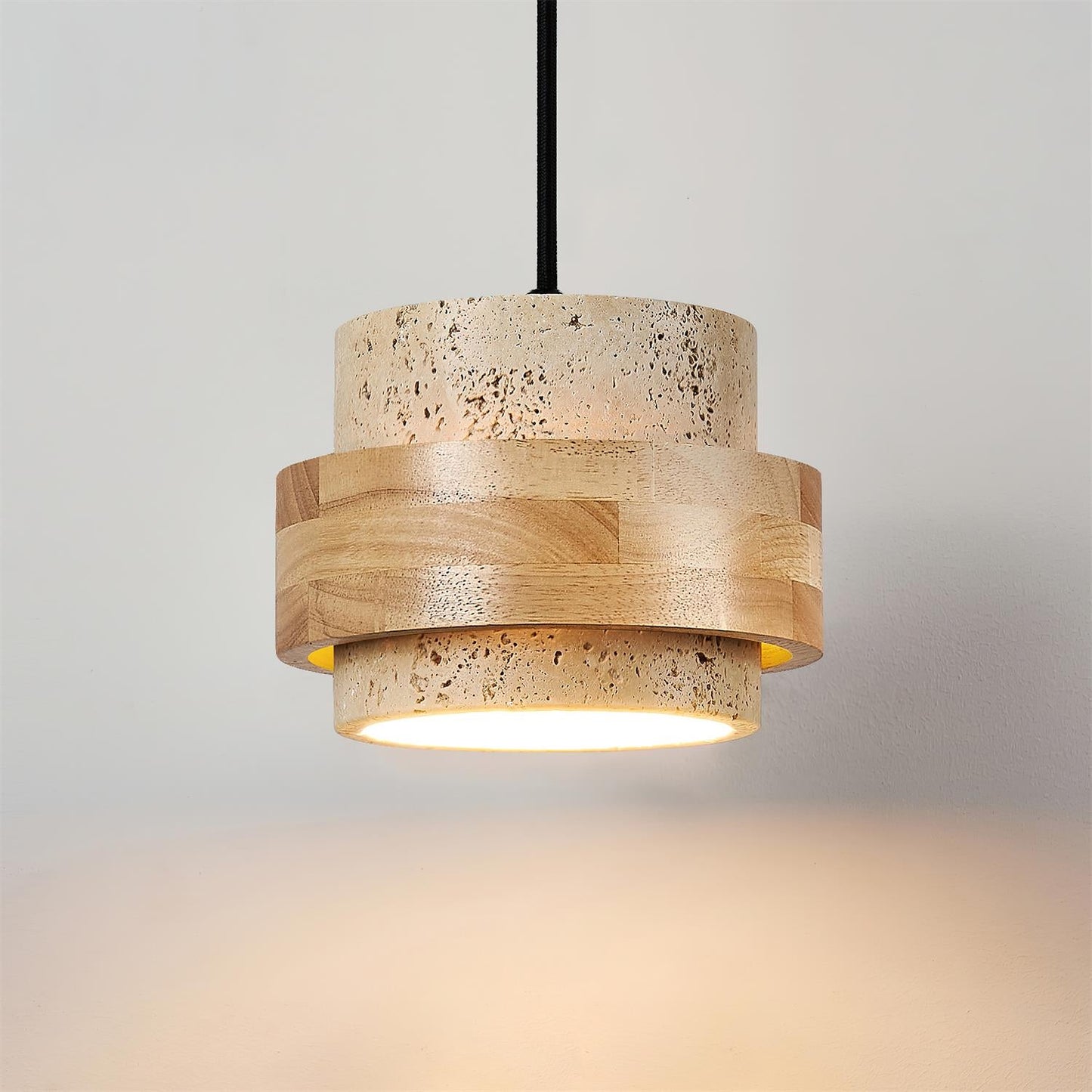 Elegant Pendant Lighting | Genuine Travertine Shade with Walnut Accent | Soft Ambient Glow for Luxurious Spaces 19