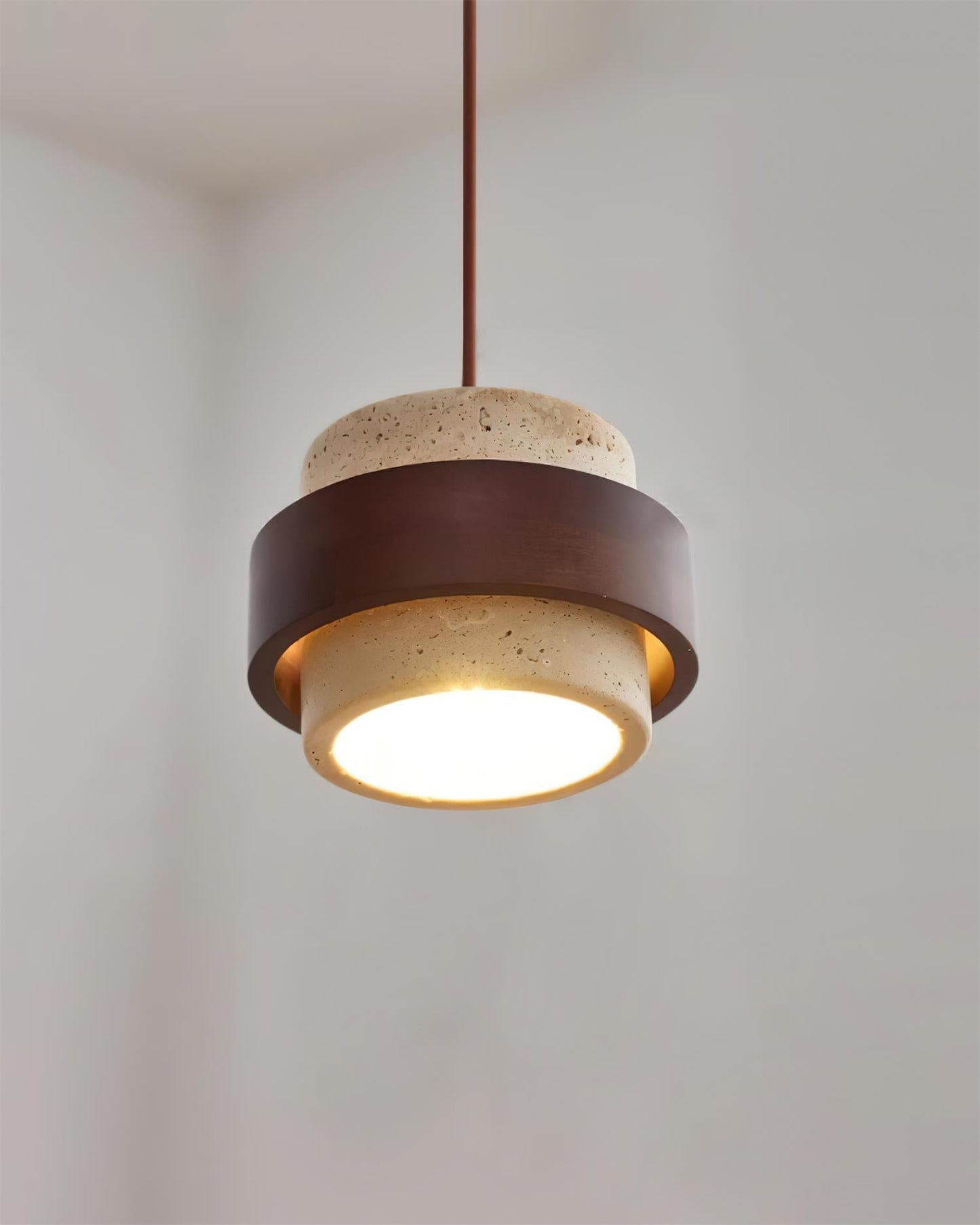 Elegant Pendant Lighting | Genuine Travertine Shade with Walnut Accent | Soft Ambient Glow for Luxurious Spaces 3