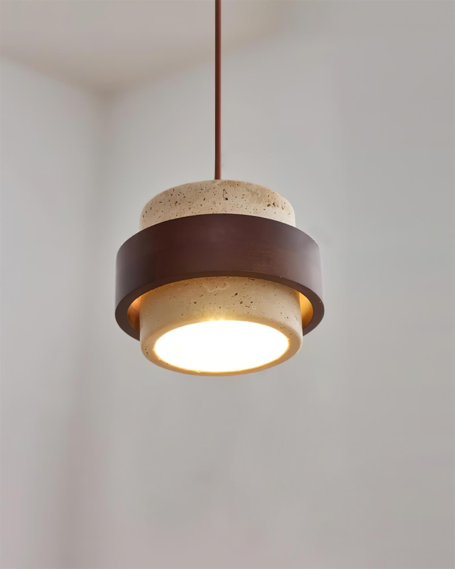 Elegant Pendant Lighting | Genuine Travertine Shade with Walnut Accent | Soft Ambient Glow for Luxurious Spaces 3