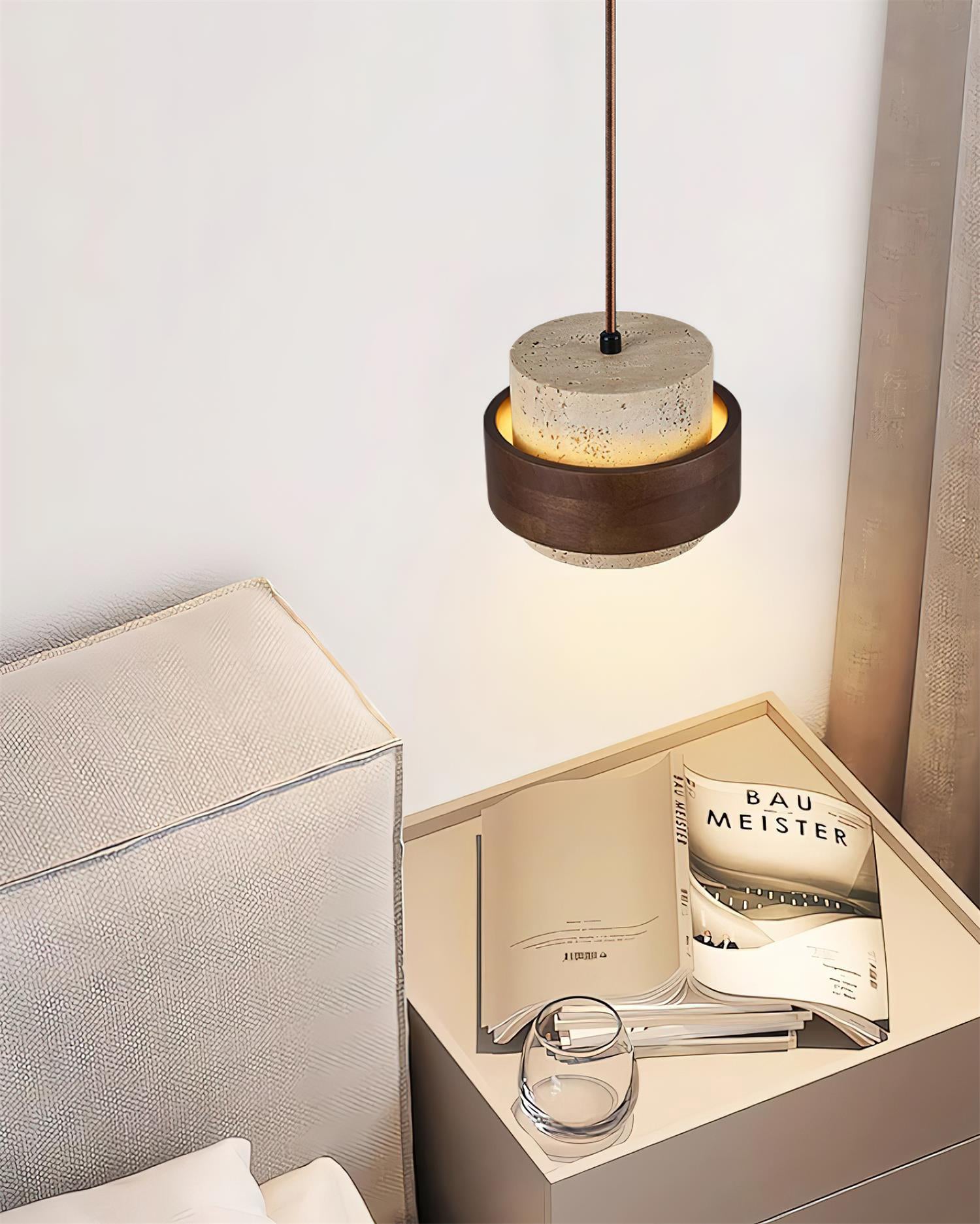 Elegant Pendant Lighting | Genuine Travertine Shade with Walnut Accent | Soft Ambient Glow for Luxurious Spaces 4
