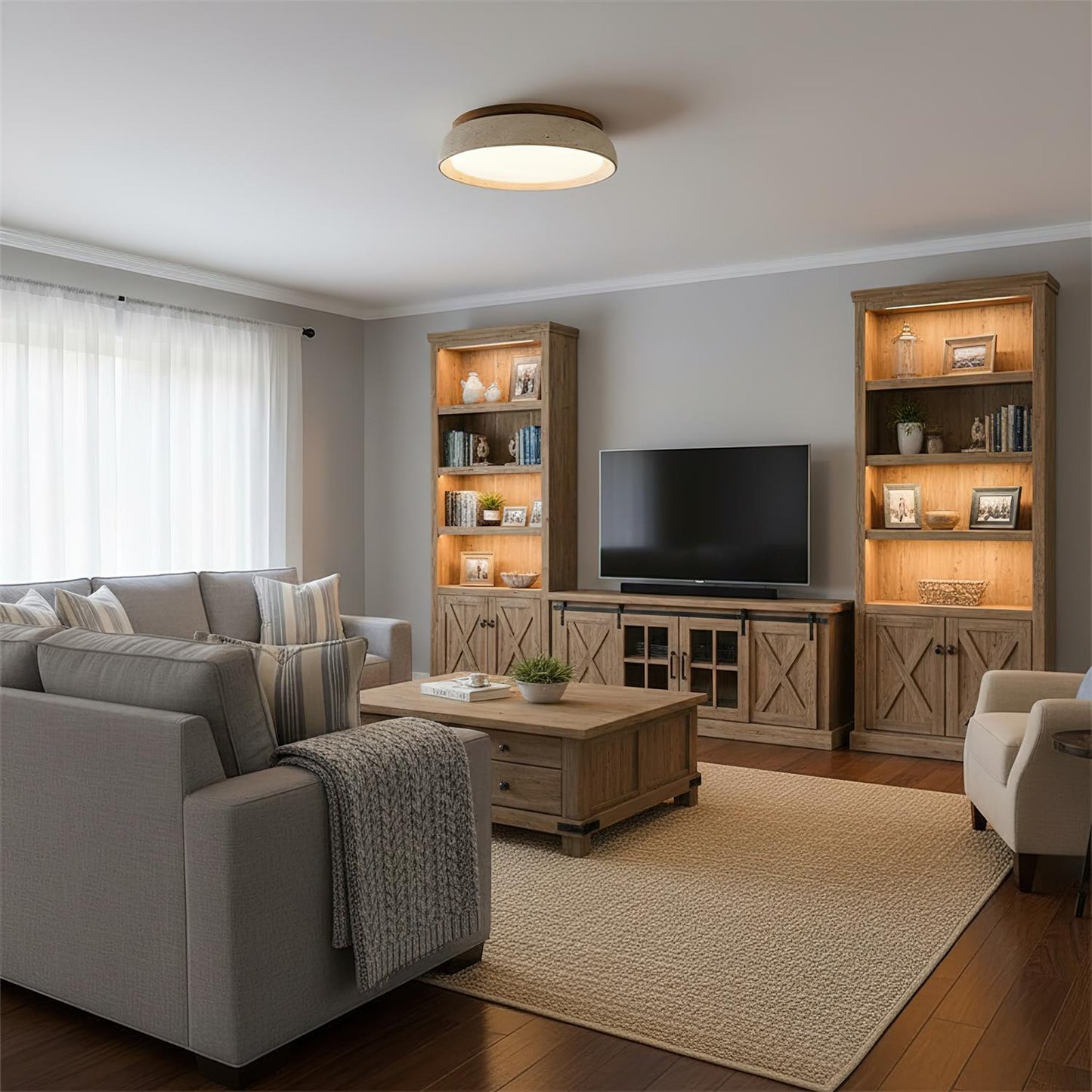Elegant Travertine | Flush Mount Ceiling Light with Warm LED Glow | Unique Design for Cozy Interiors 2
