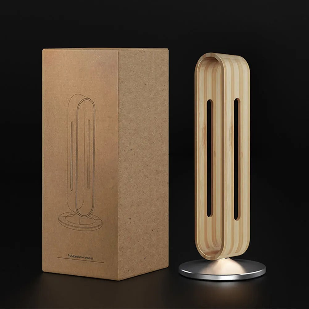 Elegant Wooden Headphone Stand with Metal Accents | Stylish Holder for Organized Desk Space 2