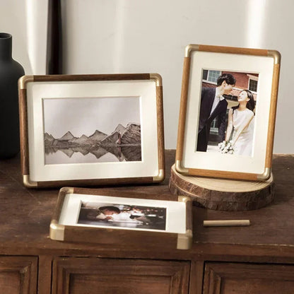 Elegant Wooden Photo Frame with Brass Accents | Vintage Design for Cherished Memories 1