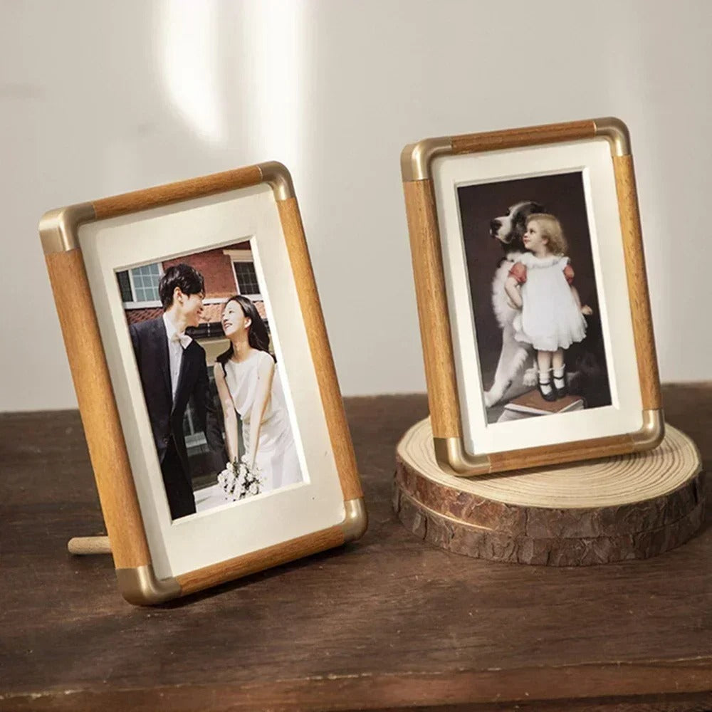 Elegant Wooden Photo Frame with Brass Accents | Vintage Design for Cherished Memories 2