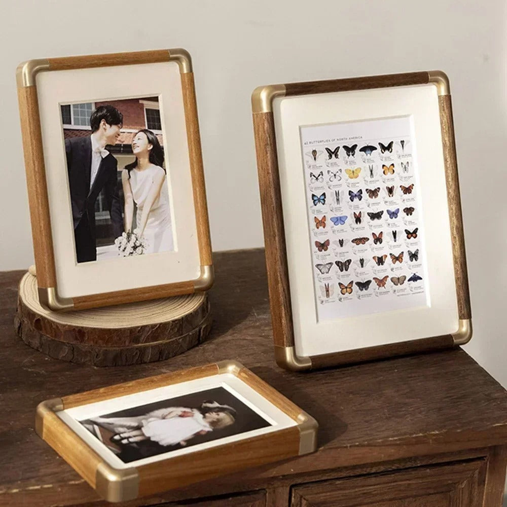 Elegant Wooden Photo Frame with Brass Accents | Vintage Design for Cherished Memories 3