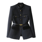 Womens Blazer Military Style, Tailored Blazer for Women in Wool Blend with Gold Buttons and Belt