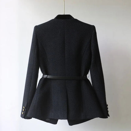 Womens Blazer Military Style, Tailored Blazer for Women in Wool Blend with Gold Buttons and Belt, Wool Blazer Women – image 4