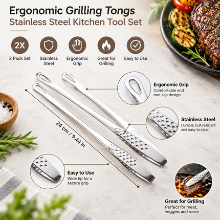 Cooking Tongs Stainless Steel, 2 Pack Kitchen Tongs for Serving, Grilling Tongs, Kitchen Utensils, Grill Accessories_04