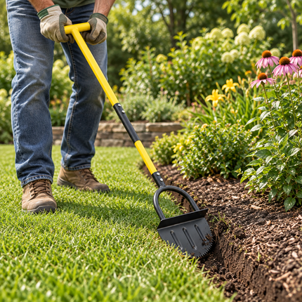 Manual Lawn Edger with Steel Blade, Garden Edger with Footrest, Half Moon Edger, Lawn Edging Tool for Flower Beds_04