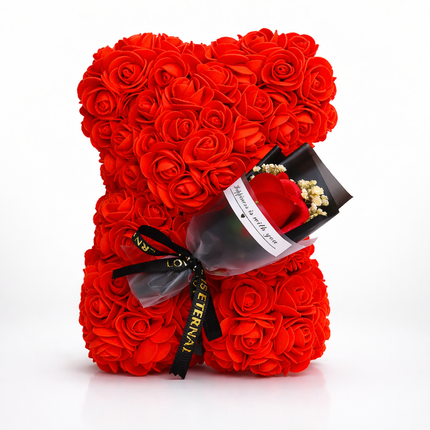 Artificial Rose Bear Table Decor for Valentine's Gift | Durable Floral Display for Romantic Home Accents