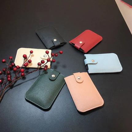PU Leather Card Holder Wallet, Slim Pull Tab Credit Card Case with Snap Closure, Holds 10 Cards
