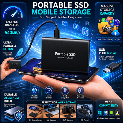 Portable SSD with High-Speed USB Connectivity | Compact External Storage for Fast File Transfers