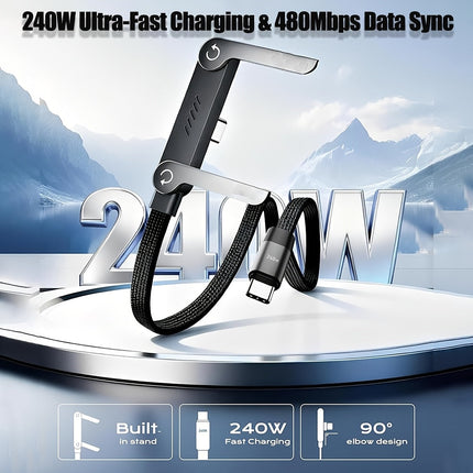 Fast Charging Cable Phone Holder with 240W Output | Hands-Free Stand for Smartphones and Tablets