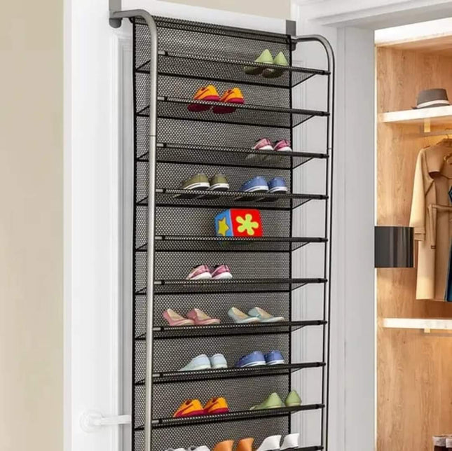 Over the Door Shoe Rack Organizer, 10 Tier Metal Shoe Organizer, Hanging Shoe Storage with Wall Mounting Kit