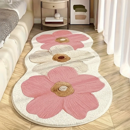 Floral Area Rug with Irregular Shape for Cozy Bedroom Comfort | Soft Non-Slip Floor Mat