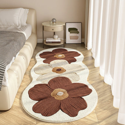Floral Area Rug with Irregular Shape for Cozy Bedroom Comfort | Soft Non-Slip Floor Mat