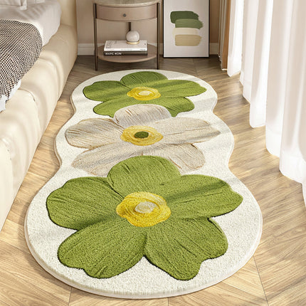 Floral Area Rug with Irregular Shape for Cozy Bedroom Comfort | Soft Non-Slip Floor Mat